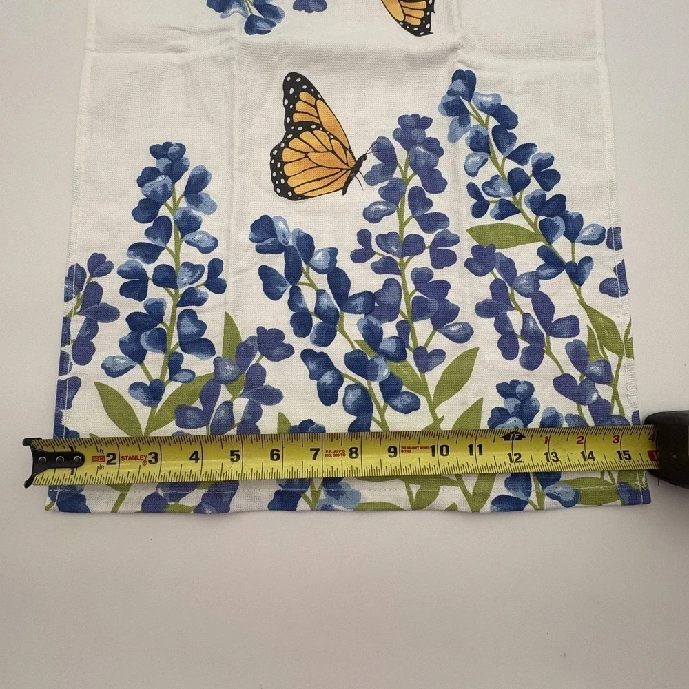 Blue Floral Butterfly Kitchen Tea Towel‎ Cotton Spring Summer Home Decor Gift